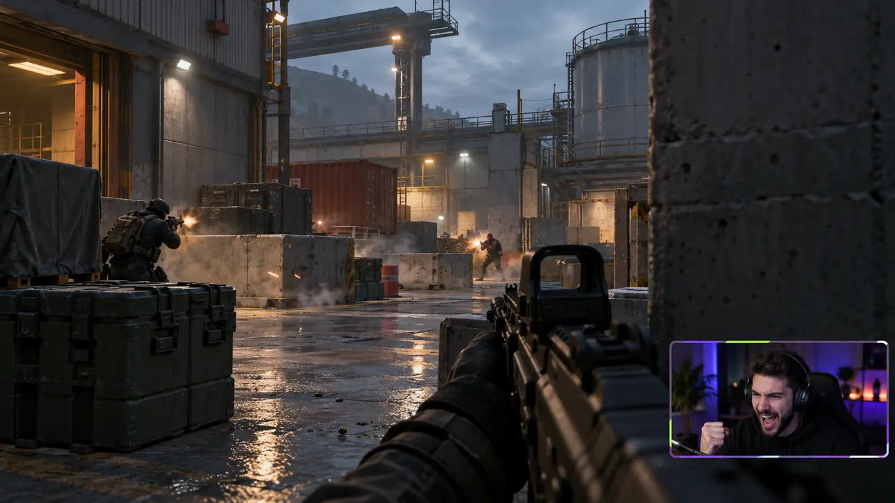 Partida de shooter táctico con cámara del streamer